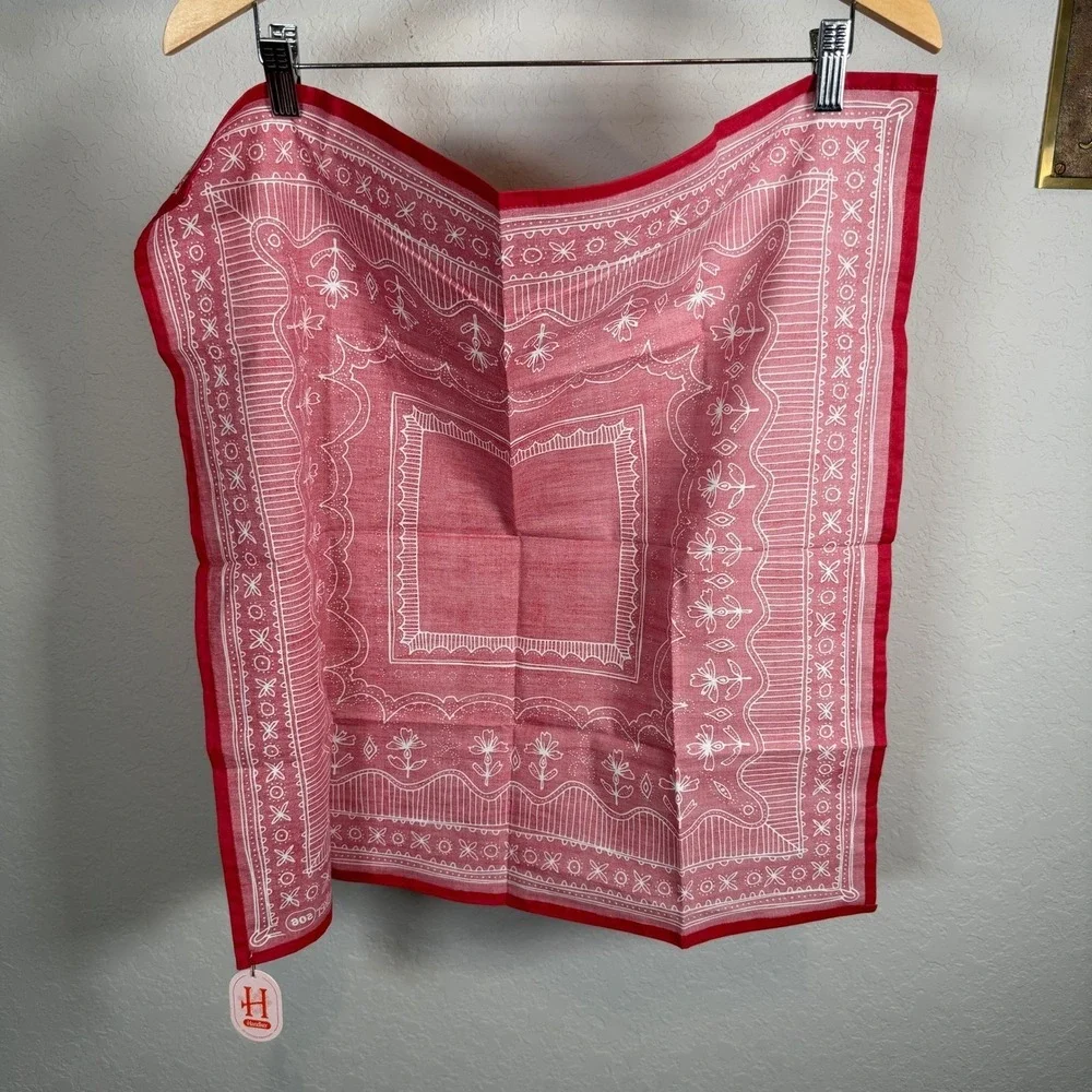 Handker Red White Floral Geometric Square Bandana Scarf Headwrap NEW